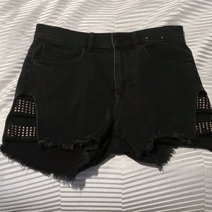 Express black denim shorts with side embellishment